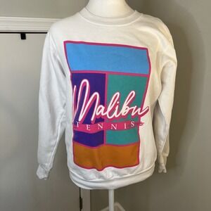 Malibu Tennis Club Sweatshirt Size S Colorful Barbie Sporty 80's Vintage Y2K Top
